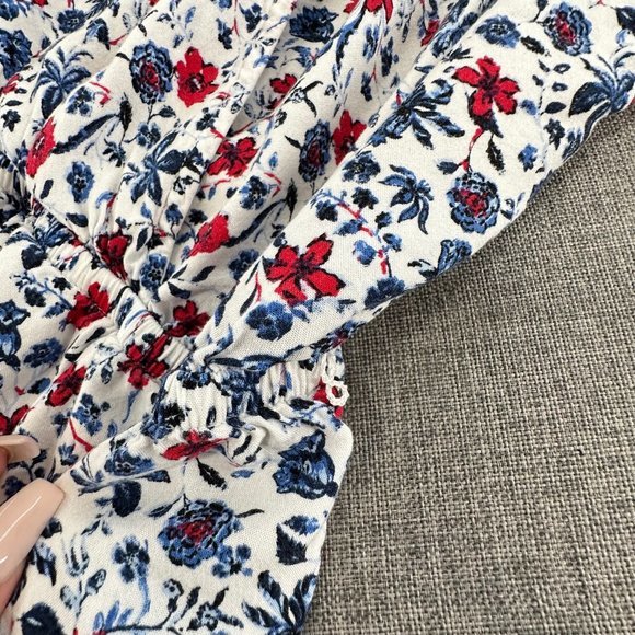 Joe B Floral Romper Sleeveless Cinched Waist Keyhole Neckline Large White Red Bl - Picture 8 of 14